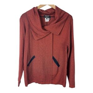 Angel Cardigan Snap Top Cowl Neck Rust/Navy Micro Stripe Pockets NWT Sz L